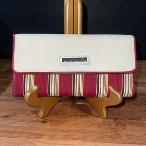Longaberger Frabic Leather Wallet Flap Snap Closure Tri Fold Classic Stripes